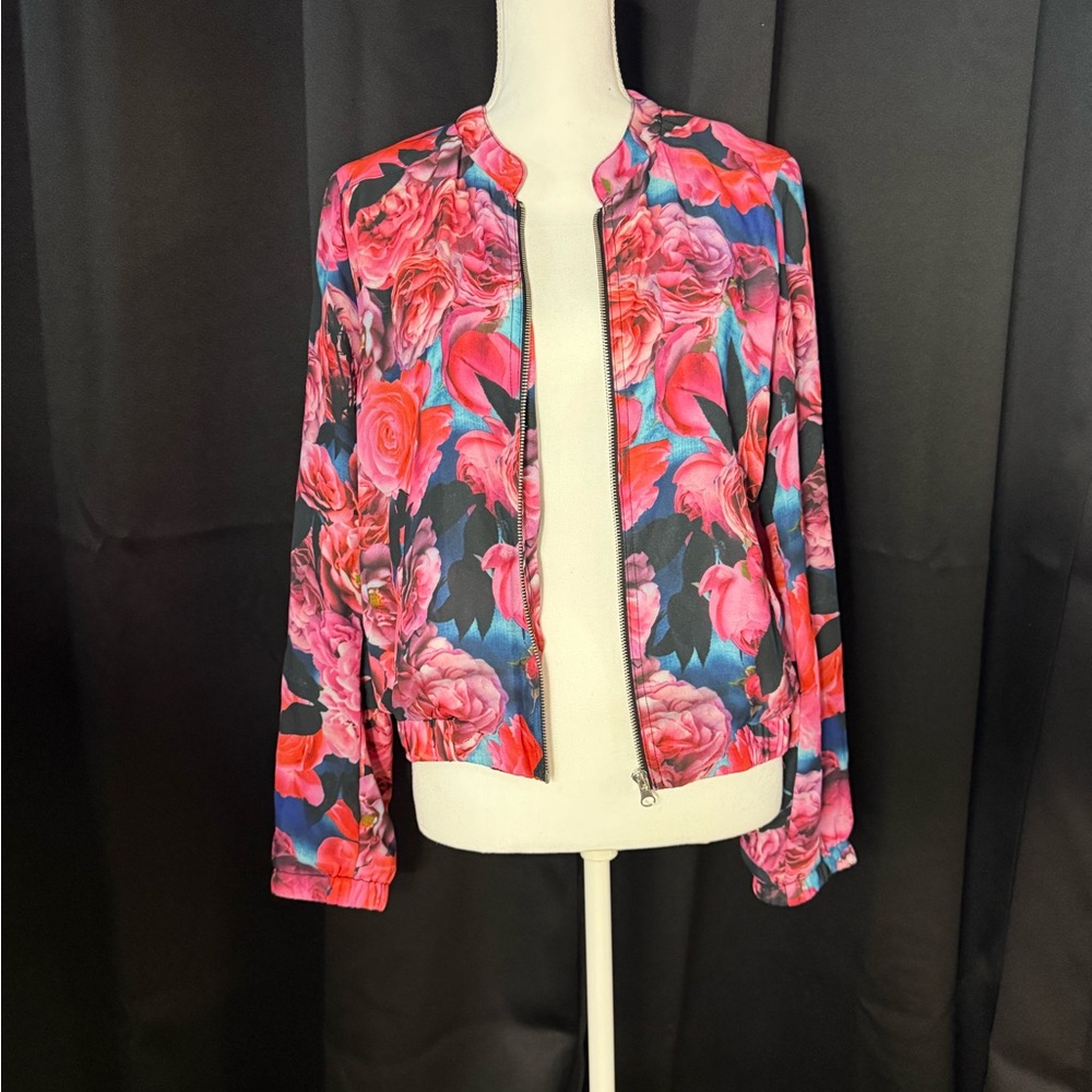 Premise Pink and Red Floral Bomber Jacket